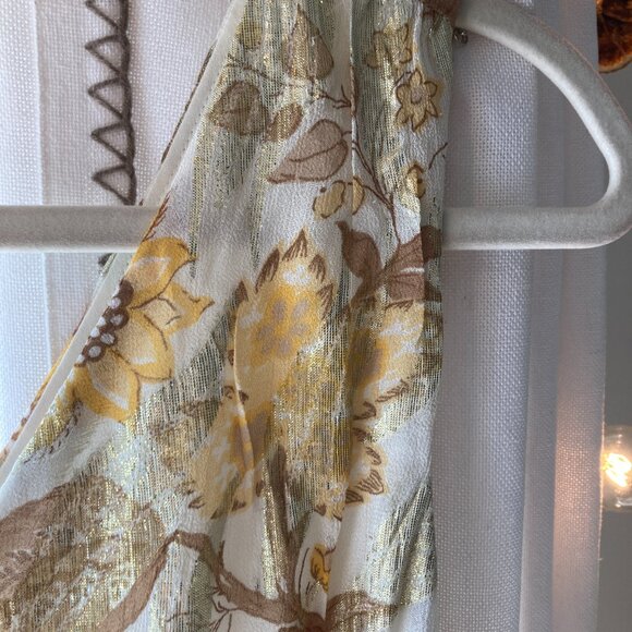 Talbots Midi Dress Womens 14 Gold Romantic Florals Flare Glitter Party Belted - Picture 9 of 16